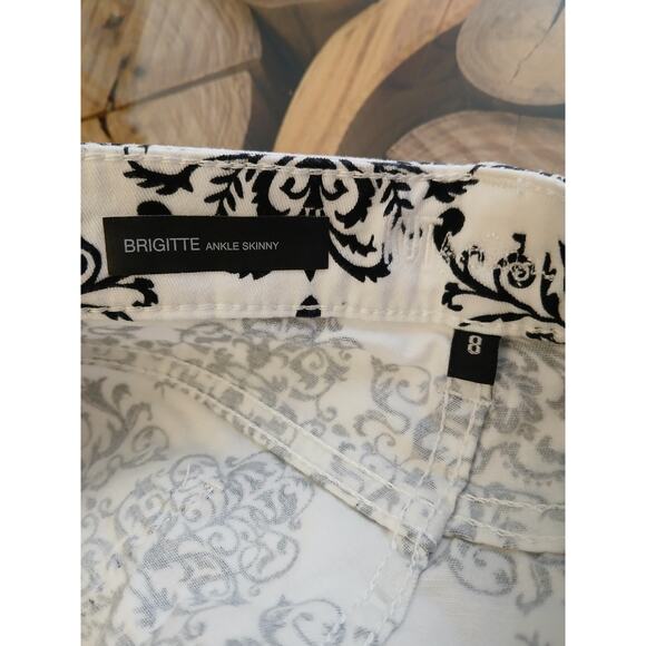 Kut From the Kloth Brigitte Damask Pattern Ankle Skinny Pants Black White Size 8 - Picture 5 of 12